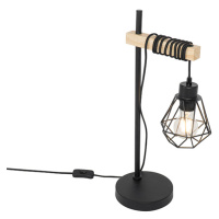 Venkovská stolní lampa černá se dřevem - Chon