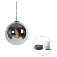 Chytrá závěsná lampa černá s kouřovým sklem 30 cm včetně WiFi ST64 - Pallon