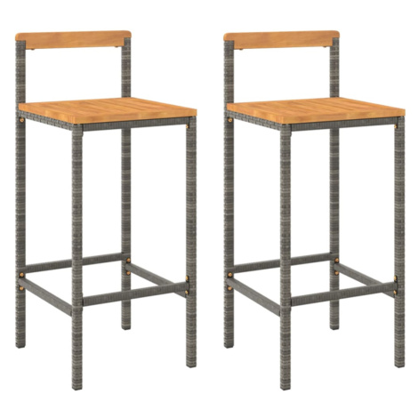 vidaXL Barové stoličky 2 ks šedé polyratan a masivní akáciové dřevo