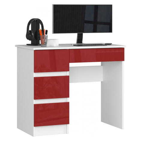 Ak furniture Psací stůl A-7 90 cm bílý/červený levý