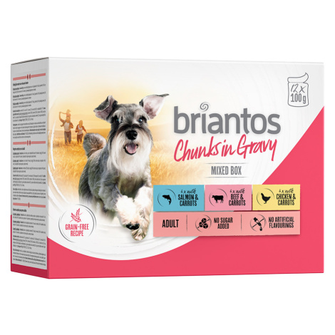 Briantos Chunks in Gravy 12 x 100 g - míchané balení (kuřecí, hovězí, losos)