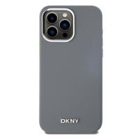 DKNY Liquid Silicone Silver Metal Logo Magsafe Zadní Kryt pro iPhone 15 Pro Max Grey