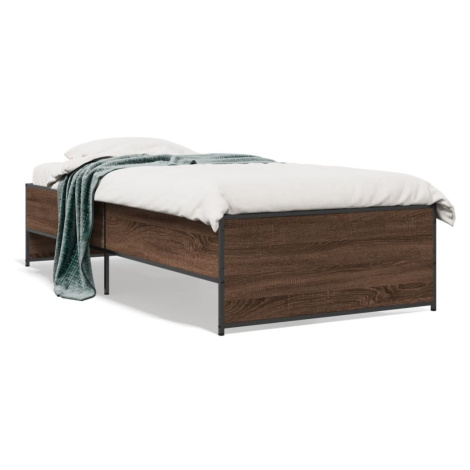 vidaXL Rám postele hnědý dub 90 x 200 cm kompozitní dřevo a kov