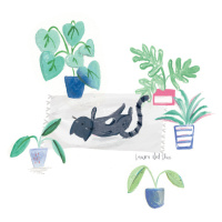 Ilustrace Black cat on grey scandi rug, Laura Irwin, (30 x 40 cm)