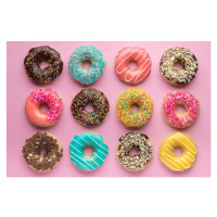 Umělecká fotografie Colorful sweet background. Delicious glazed donuts, Alexandra Fedorova, (40 