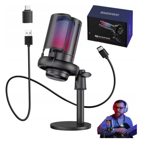 Studiový Kondenzátorový Mikrofon Usb Plug&play Herní Rgb Světelné Efekty