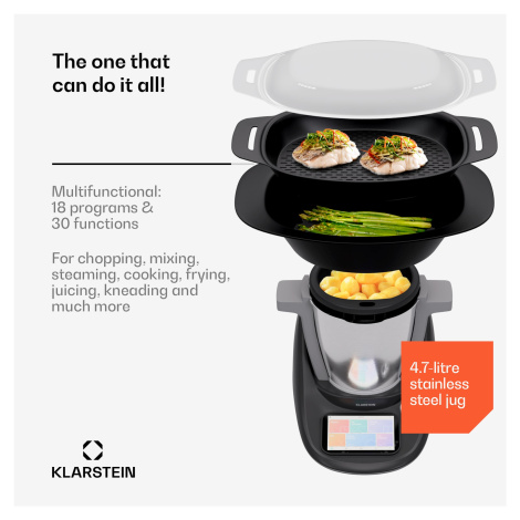 Klarstein Aria Select, kuchyňský robot, 1700 W, 4,7 l, ovládání pomocí aplikace, parní nástavec,