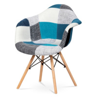 Jídelní židle AVIRA šedá/modrá, patchwork