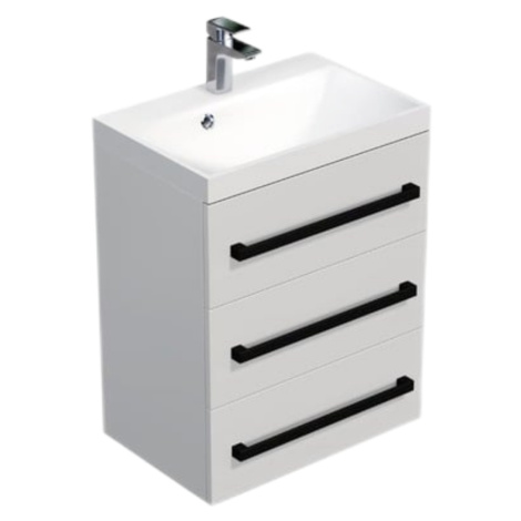 Koupelnová skříňka s černou úchytkou a umyvadlem SAT Cube Way 60x76,5x40 cm bílá lesk lesk/mat C