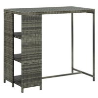 Barový stolek s úložným regálem šedý 120x60x110 cm polyratan
