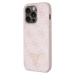 Guess PU 4G Strass Triangle Metal Logo kryt iPhone 15 Pro růžový