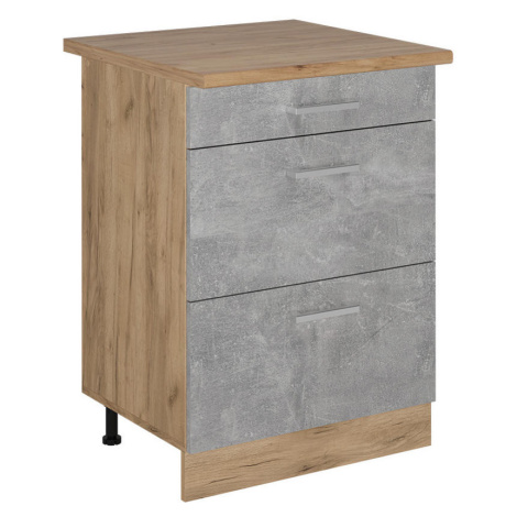 Vicco SPODNÍ SKŘÍŇKA KUCHYŇSKÉ LINKY R-Line Beton 60 cm se zásuvkami, PD Dub