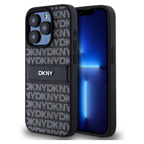 DKNY PU Leather Repeat Pattern Tonal Stripe kryt iPhone 15 Pro černý