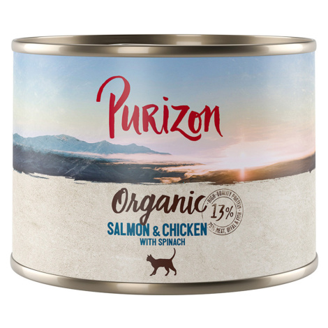 Purizon Adult - bezobilné 12 x 200 / 400 g - 10 + 2 zdarma - Organic losos a kuřecí se špenátem 