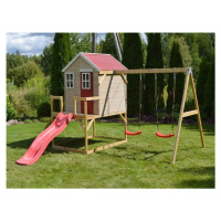 Wendi Toys Dětský zahradní domeček a hřiště (2 houpačky + skluzavka) barva: červená