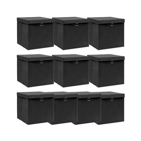 Shumee Úložné boxy s víky 32 × 32 × 32 cm, 10 ks, černé