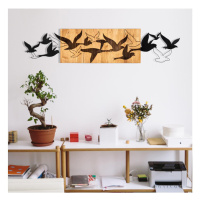 Nástěnná dekorace 111x25 cm ptáci dřevo/kov