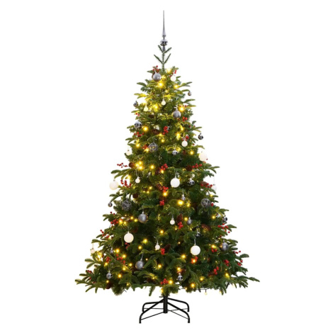 vidaXL Umělý sklápěcí vánoční stromek s 300 LED a koulemi 210 cm