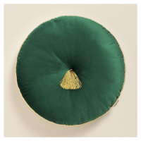Elegantní zelený velurový kulatý dekorativní polštář