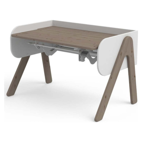 Tmavě hnědo-bílý psací stůl z borovicového dřeva s nastavitelnou výškou Flexa Woody