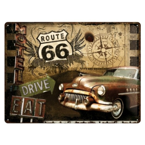 Plechová cedule Route 66 - Drive, Eat, (40 x 30 cm) POSTERSHOP