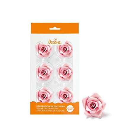 Cukrové růže velké růžové 6ks 5cm - Decora