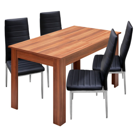 Jídelní stůl rozkládací GHAMUBAR + 4 židle SNAEFELL, černá Idea