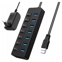 Usb Hub 7 Portů 1.2m Kabel 5V/3A s Individuálními Přepínači