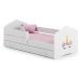 ArtAdrk Dětská postel CASIMO | se zásuvkou a zábranou Provedení: Balerína s jednorožcem