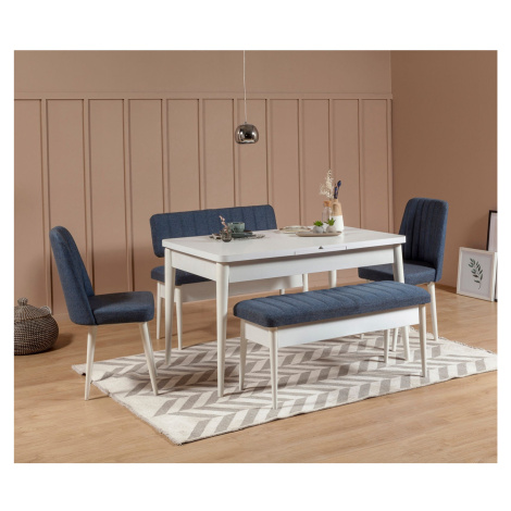 Jídelní set stůl, židle VINA bílý, modrý Asir