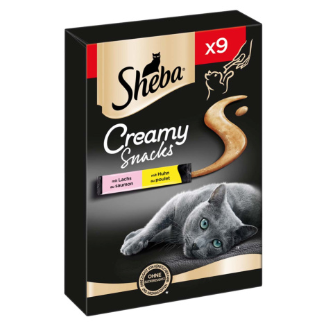 SHEBA® Creamy Snacks kuřecí maso a losos 18×12 g