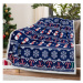 2x Vánoční tmavě modrá beránková deka z mikroplyše FROSTY 160x200 cm
