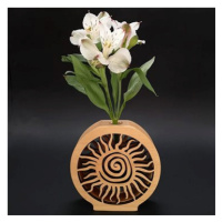 AMADEA Dřevěná váza kulatá s motivem slunce, masivní dřevo, výška 15 cm