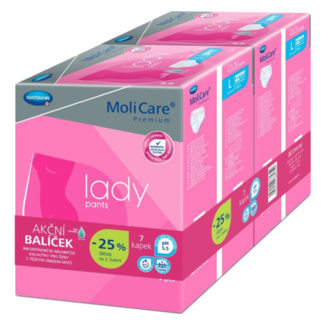 KALHOTKY NAVLÉKACÍ MOLICARE LADY PANTS 7 KAPEK L BOKY 100-150CM, 1373ML, 2x7KS