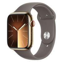 Apple Watch Series 9 45mm Cellular Zlatý nerez s jílově šedým sportovním řemínkem - S/M