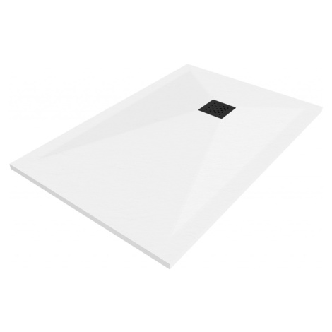 MEXEN/S Stone+ obdélníková sprchová vanička 110 x 70, bílá, mřížka černá 44107011-B