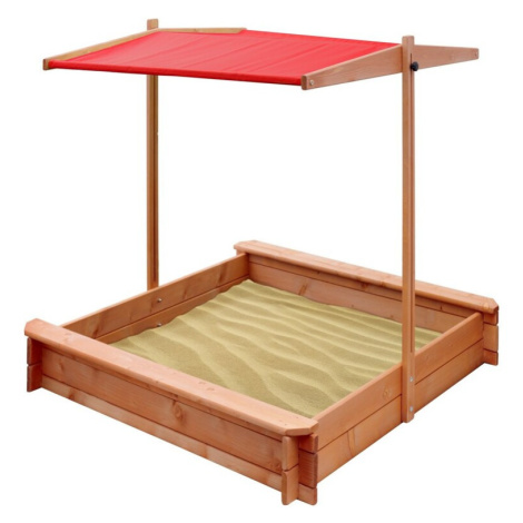 NEW BABY - Dětské dřevěné pískoviště se stříškou 120x120 cm červené