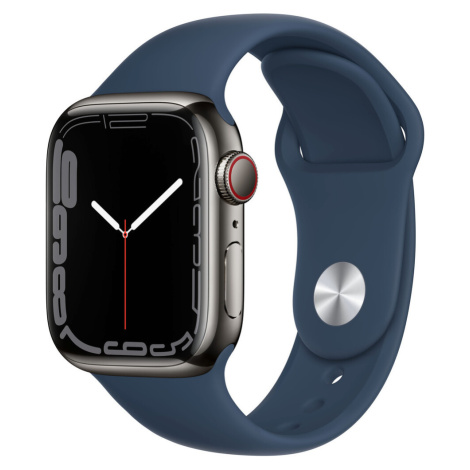 Apple Watch Series 7 Cellular 41mm grafitová ocel s hlubomořsky modrým sportovním řemínkem