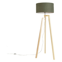 Stojací lampa stativ dřevo se stínidlem 50 cm zelená - Puros