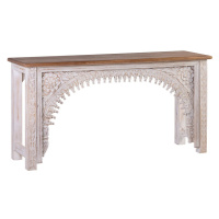 Estila Luxusní orientální konzolový stolek Keralia z mangového masivního dřeva v bílo-hnědém pro