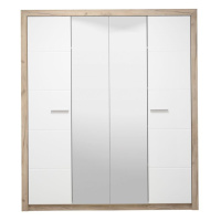 Čtyřdvéřová šatní skříň se zrcadly shine - dub šedý/bílá