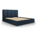 Tmavě modrá čalouněná dvoulůžková postel s úložným prostorem s roštem 140x200 cm Juniper – Mazzi