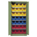 mauser Skladová skříň, jednobarevná, s 28 přepravkami s viditelným obsahem, 6 polic, zelená, od 