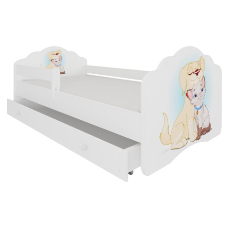 ArtAdrk Dětská postel CASIMO | se zásuvkou a zábranou Provedení: Pejsek a kočičkou