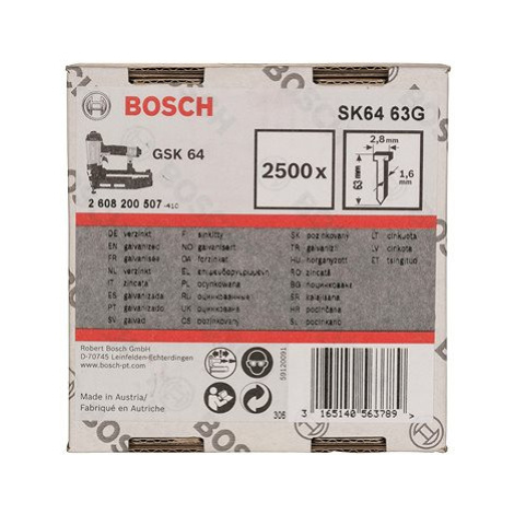 BOSCH Hřeby se zápustnou hlavou SK64 63G 1,6 mm, 63 mm, pozinkovaný 2.608.200.507