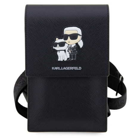 Karl Lagerfeld Saffiano Metal Logo NFT Wallet Phone Bag černý