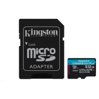 Kingston MicroSDXC karta 512GB Canvas Go! Plus, R:170/W:90MB/s, Class 10, UHS-I, U3, V30, A2 + A