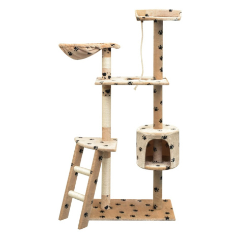 vidaXL Škrabadlo pro kočky sisalové sloupky 125cm béžová potisk tlapek