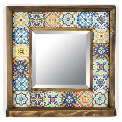 Nástěnné zrcadlo s poličkou s rámem z kamene 32.5x33 cm – Wallity