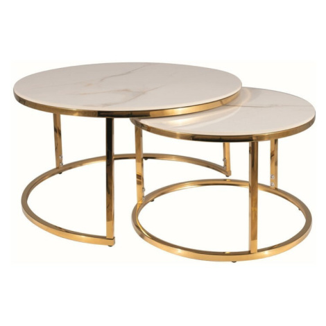 Signal Sada 2 ks konferenčních stolků Portafino I bílý mramor/zlatá